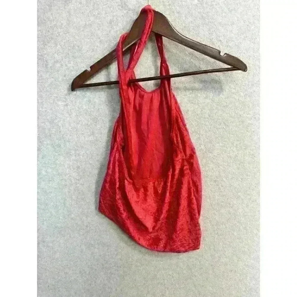VTG Velour Sexy Red Halter Top 90s Rave Festival Y2K Asymmetrical Size M/L - Picture 14 of 14